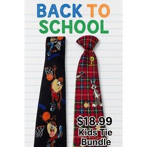 Vintage Looney Tunes Kids Tie Set – 1996 Taz Bugs Tweety Novelty Neckties – Made